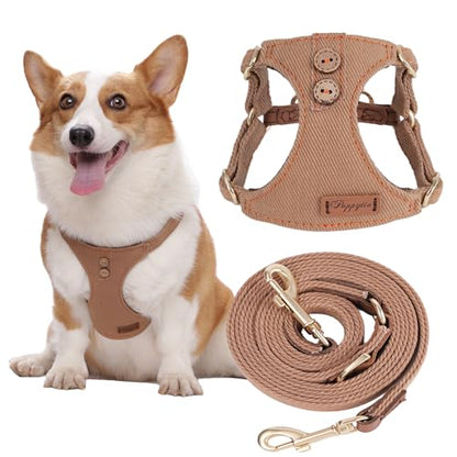 No Pull Dog Harness with Multifunction Dog Leash, Soft Adjustable, Escape Proof, Classic Style, Khaki Camel, S - color: Button-Khaki Camel, size: S