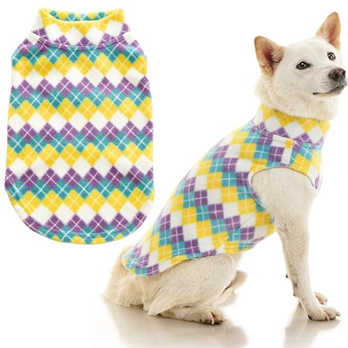 Gooby - Stretch Fleece Vest, Pullover Fleece Vest Jacket Sweater for Dogs, Argyle Blue, X-Small - color: Argyle Blue, size: X-Small Length (7")
