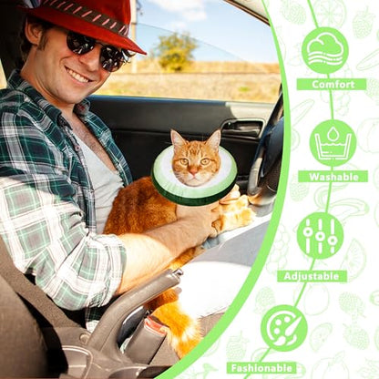 Cat Cone Collar Soft, Adjustable Cat Recovery Cone to Stop Licking, Cute Kitten Donut Collar After Surgery, Elizabethan Collars for Kittens, Lightweight Cats Neck Cones (Cucumber, Large) - color: Cucumber, size: Large