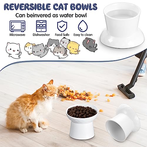 Tanlade 4 Pcs Ceramic Raised Cat Bowls, Elevated Tilted Cat Bowl for Food Water, Stress Free, Backflow Prevention, Dishwasher Microwave Safe, Feeder Dish for Indoor Kitten, Small Dogs(White) - color: White