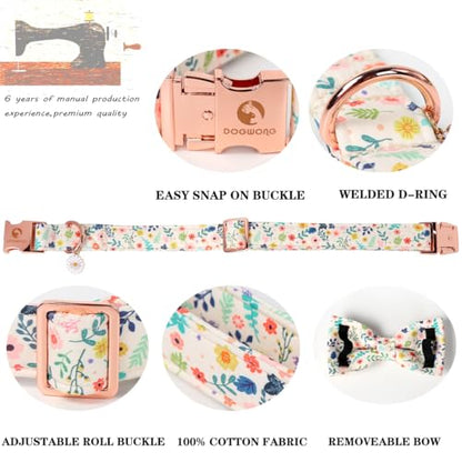 DOGWONG Flower Dog Collar with Bowtie - Cute Girl Bowtie Dog Collars, Adjustable Female Flower Pet Collars Design Dog Collar with Quick Release Buckle for Puppy Girl Female Dogs - color: Flower, size: S