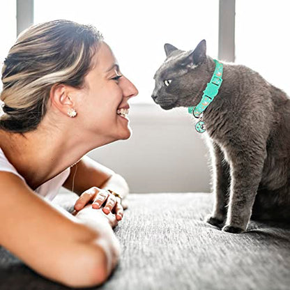 Baeuppit 2Pcs Breakaway Cats Collars Cat Collars for Boy & Girl Cats Adjustable Kitten Collars with Bell,Pink+Teal - color: Pink+Teal, size: 7.0-10.7''