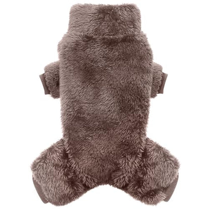 Idepet Velvet Dog Pajamas, Turtleneck Dog Sweater Fuzzy Plush Onesie Soft Cat Apparel Pet Clothes Winter Outfit Doggy Pjs Puppy Jumpsuit for Small Dogs Cats (Brown,XS) - color: Brown, size: X-Small