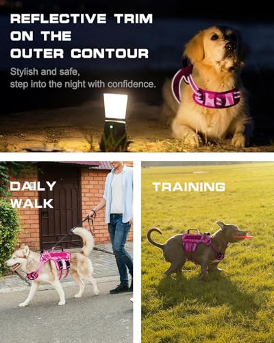 Small Dog Harness, Heavy Duty Tactical No Pull Dog Harness, No Choke, Easy On and Off Pet Vest with Molle System, Adjustable Reflective Dog Vest with Breathable Padded for Walking Hiking Training - color: Pink Camo, size: S(Neck:16-22",Chest:20-28"),18-35