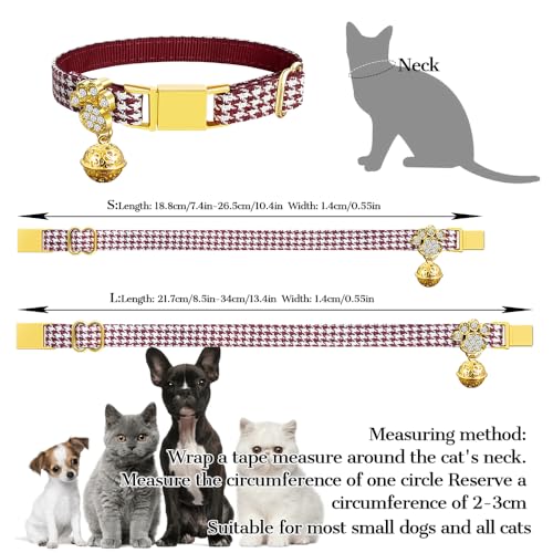 Personalized Breakaway Cat Collars - Magnetic Buckle, Bell - Safety Quick Release, Customized for Girls & Boys Cats- (Houndstooth-Burgundy) - color: Houndstooth-Burgundy