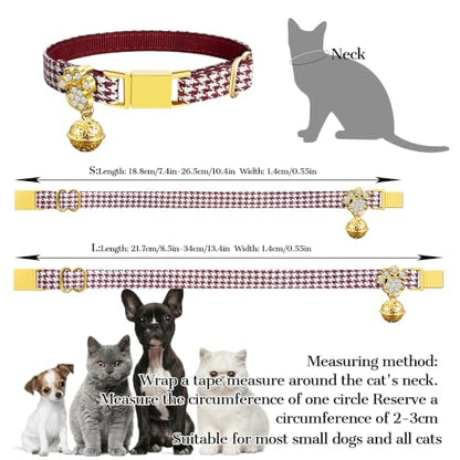 Personalized Breakaway Cat Collars - Magnetic Buckle, Bell - Safety Quick Release, Customized for Girls & Boys Cats- (Houndstooth-Burgundy) - color: Houndstooth-Burgundy