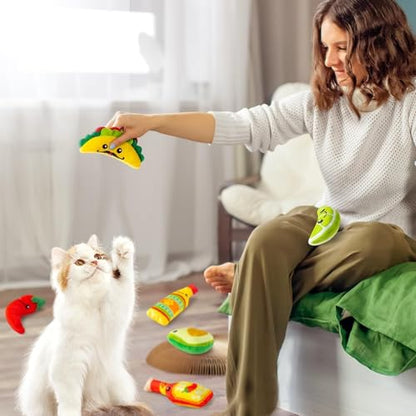 Mexican Catnip Stuffed Toys - 6Pcs Pet Days Mexican Carnival Funny Cat Toys for Cat Lovers Gifts, Cute Taco Hot Sause Avocado Lime Indoor Kitten Chew Bite Kick Interactive Pet Supplies - style: Mexican Carnival Taco Hot Sause Chili Avocado Lime
