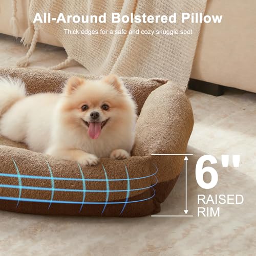 Washable Small Dog Bed, Rectangle Comfy Fluffy Kitten Puppy Bed, Removable Zipper Cover Machine Wash, Breathable Orthopedic Bed Durable Pet Cuddler with Anti-Slip Bottom, 20x19x6 in, Brown - color: Brown, size: S(20"x19"x6”)
