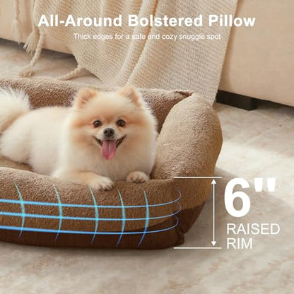 Washable Small Dog Bed, Rectangle Comfy Fluffy Kitten Puppy Bed, Removable Zipper Cover Machine Wash, Breathable Orthopedic Bed Durable Pet Cuddler with Anti-Slip Bottom, 20x19x6 in, Brown - color: Brown, size: S(20"x19"x6”)