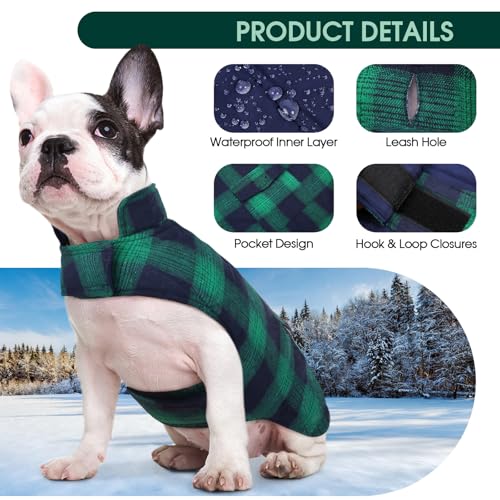 Kuoser Reversible Winter Coat, British Style Jacket for Small Dogs, Warm Windproof Puppy Cold Weather Clothes Vest, Green XS - color: Green Plaid, size: XS (Chest Girth: 9.4-13.8'')