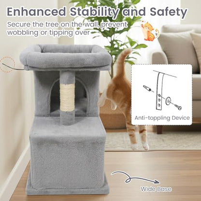 Tangkula Small Cat Tree for Indoor Cats, 25.5 Inch Cat Tower with Sisal Scratching Posts, 2 Large Cat Condos with Padded Top Perch, Modern Cat Climbing Furniture for Adult Cats & Kittens (Light Gray) - color: Light Gray