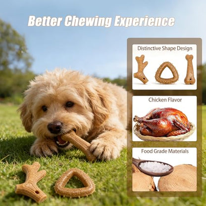 Dog Chew Toys for Aggressive Chewers, 3 Pack Nylon & Wood Puppy Teething Bone Toy Set with Chicken Flavor, Durable Tough Bones Chewing Toys for Puppies & Small Dogs - style: 3Pack-Small