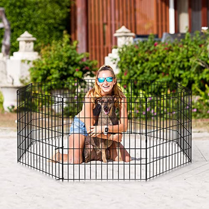 Pet Dog Playpen 24/30/36/42/48 Inch Metal Portable Dog Exercise Pen Indoor Outdoor Folding Yard Puppy Dog Fence for Small Medium Large Dogs 8 Panel