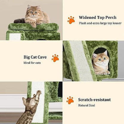 YANDLVY Small Cat Tower for Cats, Cute Cat Tree for Indoor Cats, Kittens Condo with Scratching Post and Board, Cat Cave, Modern Cat Activity House with Plush Perch (Green) - color: Green