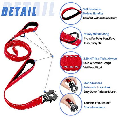 Strong Heavy Duty Dog Leash - 4ft Reflective Nylon Training Leash with Soft Padded Double Handle & Auto Lock Frog Clip - Safety Traffic Control for Large Medium Small Dogs No Pull Walk Red,4ft - color: Red, size: 4FT x 1" x 2.8MM