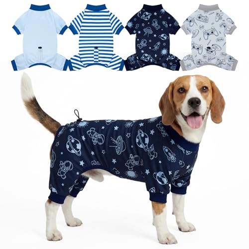 XPUDAC 4 Pack Dog Pajamas, Soft Puppy Clothes with Drawstring Adjustable Stretchy Dogs Onesie for Small Medium Doggie Shed Defender Dog Suit Pet Outfit Boy, XL - size: X-Large(Chest:18.1~20.9")