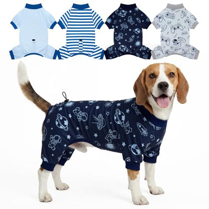 XPUDAC 4 Pack Dog Pajamas, Soft Puppy Clothes with Drawstring Adjustable Stretchy Dogs Onesie for Small Medium Doggie Shed Defender Dog Suit Pet Outfit Boy, 2XL - size: 2X-Large(Chest:21~22.9")