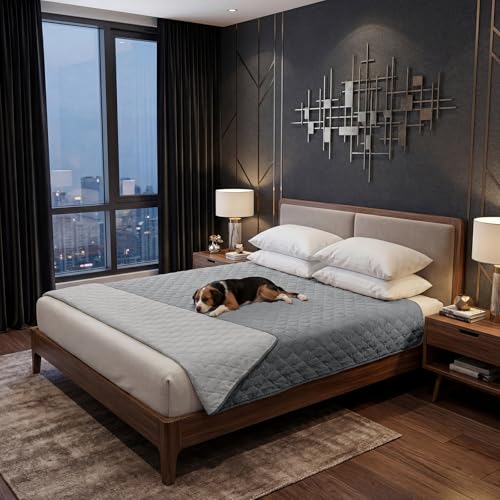 Large Waterproof Dog Bed Cover & Furniture Protector - Reversible, Non-Slip Pet Blanket for Bed, Sofa, Couch - Machine Washable - 30x30 Inches, Light Grey - color: Light Gray
