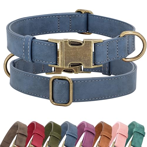 Didog Soft PU Leather Dog Collar, Stylish Quick Released Dog Collar for Large Dogs, Easy Clean Adjustable Pet Collar for Daily Walking, Blue, L Fit 16-22" Neck - color: Blue, size: L：Fit 16-22" Neck, Width 1"