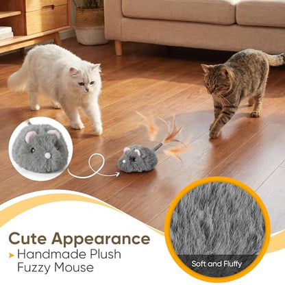 Moving Cat Toy Cat Mouse Toy with Automatically Wagging Tail Plush Mouse Toys for Cats 2026 Upgraded Interactive Cat Toy Squeaky Mouse