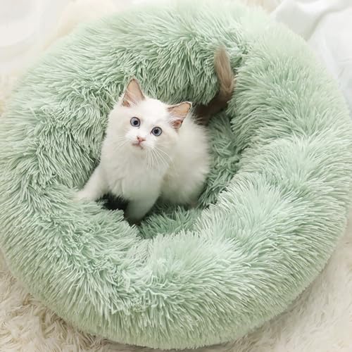 Cat Beds for Indoor Cats - Washable 20/24 inches, Anti-Anxiety Round Plush Faux Fur, Thick Bottom (Light Green, Medium) - Suitable for Small to Medium Dogs - color: Light Green, size: Medium