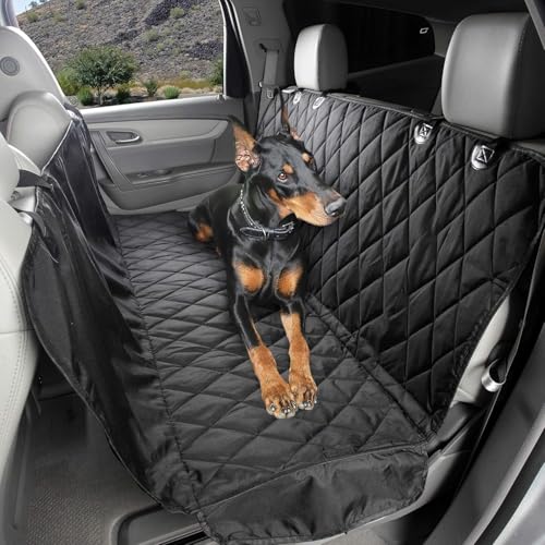 4Knines Dog Backseat Cover with Hammock for Cars, SUVs, and Trucks – Waterproof Layers, Nonslip Seat Protector, Durable Nylon Clips, K9 Shield with Heavy Duty Thread, (Regular, Black) - color: Black, size: Regular