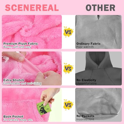 SCENEREAL Fleece Dog Sweaters Hoodie for Small Medium Large Dogs Girls Boys, Plush Fuzzy Dog Clothes Hoodies with Leash Hole, Winter/Fall Puppy Cold Weather Coat, Sherpa Hooded Sweatshirt, Rose Red S - color: Rose red, size: Small