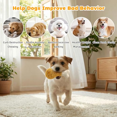 Chicken Leg Hide & Seek Plush Toy for Small Dogs & Puppies: Treat Dispensing Pocket, Squeaker and Crinkle Sounds, Chew for Aggressive Chewers and Teething - color: Yellow - Fried Chicken Leg