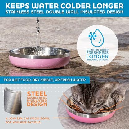 Master Pet Supply Stainless Steel Cat Bowls - 9 oz Heavy Duty - True Blue, Double Wall Extra-Thick Insulated, Non-Slip Pet Water Bowl for Cats & Pets, Anti Rust Metal, Dishwasher Safe - color: True Blue