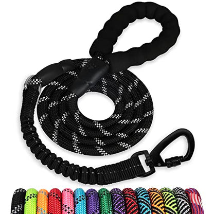 Rope Dog Leash 3 FT: Heavy Duty Leashes with Swivel Lockable Hook Reflective Threads Bungee and Padded Handle - Dog Lead for Large Small Medium Dogs Outside Walking Hiking Black - color: Black, size: 3ft*1/2''
