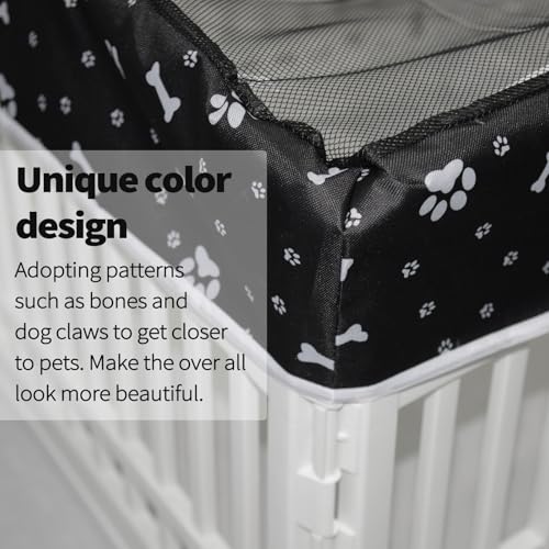 PJYuCien Dog Playpen Mesh Top Cover, Fits 36 Inch 4 Panels Regular Square Plastic Exercise Pet Pen, Adhesive Tape Connections, Black paw (Note: Cover Only, Fence Not Included) - style: Black Paw Cover, 36"Width, Black Paw ( Adhesive Tape Connections )