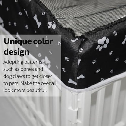 PJYuCien Dog Playpen Mesh Top Cover, Fits 36 Inch 4 Panels Regular Square Plastic Exercise Pet Pen, Adhesive Tape Connections, Black paw (Note: Cover Only, Fence Not Included) - style: Black Paw Cover, 36"Width, Black Paw ( Adhesive Tape Connections )