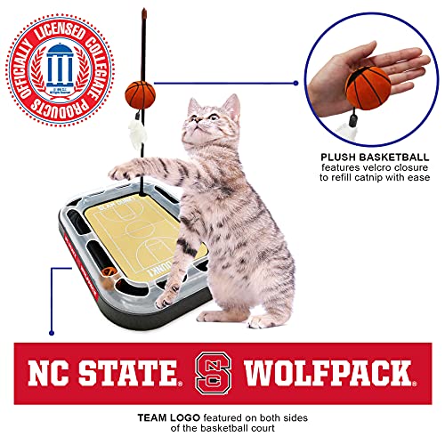 Cat Scratch Toy NCAA North Carolina State Wolfpack Reversible Basketball Court Felt/Cardboard Cat Scratcher Toy. Interactive Cat Ball Bell. 6-in-1 CAT Toy Cat Wand Poll Catnip-Filled Plush Basketball - color: North Carolina State Wolfpack