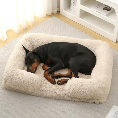 Orthopedic Dog Bed for XXL Dogs - Washable Memory Foam Pet Sofa, Fluffy Plush Rectangular Bed, Waterproof Anti-Anxiety Couch, Light Brown, XXL - color: Light Brown, size: 47"L x 32"W x 8"Th