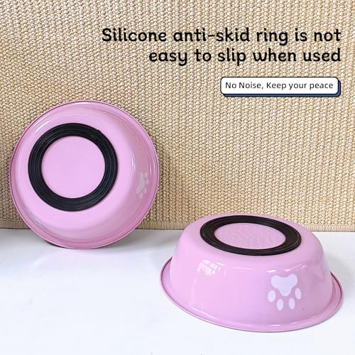 kathson 2 Pack Stainless Steel Dog Bowls,6" Spill Proof Metal Dog Food Bowls,Nonslip Rubber Bottom Pet Food and Water Bowl Set,Puppy Dishes Feeder for Medium Small Dogs,Pink - color: Pink, size: 2.5cups
