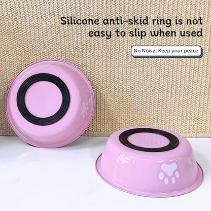 kathson 2 Pack Stainless Steel Dog Bowls,6" Spill Proof Metal Dog Food Bowls,Nonslip Rubber Bottom Pet Food and Water Bowl Set,Puppy Dishes Feeder for Medium Small Dogs,Pink - color: Pink, size: 2.5cups
