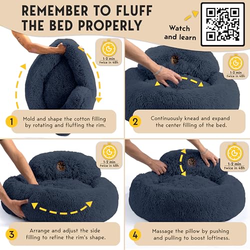 PetJett Dog Beds Large Sized Dog - 36'' Calming Round Bed, Washable Dog Bed - Anti-Slip Super Soft Donut Bed, Fluffy Faux Fur Anti-Anxiety Premium Comfort Pet Bed, Fits Dogs up to 80 lbs - Dark Grey - color: Dark Gray, size: Large - 36”L x 36”W x 8”Th