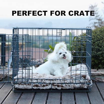 Bedfolks Waterproof Crate Bed, Plush Dog & Cat Bed with Removable Washable Cover, Faux Fur Kennel Pad, 21"x13", Brown - color: Brown, size: X-Small(21x13'')