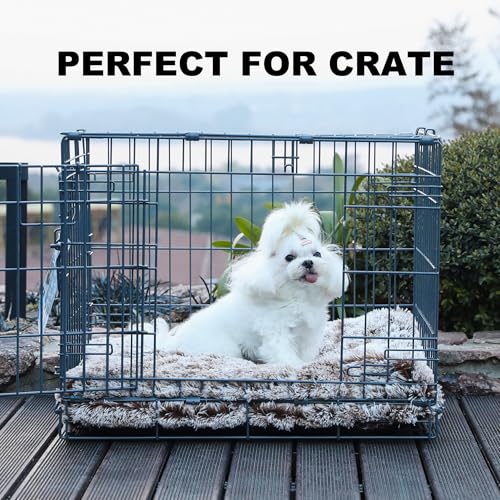 Bedfolks Waterproof Dog Crate Bed, Plush Dog Kennel Pad with Removable Washable Cover, Faux Fur, 17"x12", Brown - color: Brown, size: XX-Small(17x12'')
