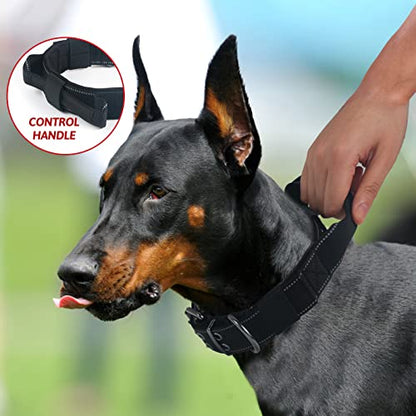 Reflective Dog Collar Heavy Duty Tactical with Control Handle and Metal Buckle for Dog Training(X-Large, Black) - color: Black, size: X-Large (Pack of 1)