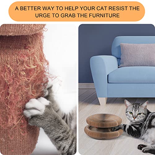 Magic Organ Cat Scratching Board, Interactive Scratch Pad with a Ball, Cat Scratcher for Grinding Claw, Recyclable and Durable, Furniture Protector, Retractable, Brown, Reversible - color: Ball Wood