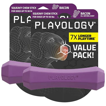 Playology Dog Toys | Squeaky Chew Stick for Dogs, Value 2-Pack | Bacon Scented Medium Fetch Toy | Squeaky Dog Chew Toys - size: Medium (VALUE 2-Pack), style: Bacon