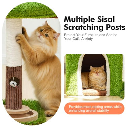 Woochpet Cat Tree Tower with Large Cat House,Three Platforms Jumping and Sleeping for Cats Multi-Functional for Kittens and Adult Cats (Green) - size: 63*49*118