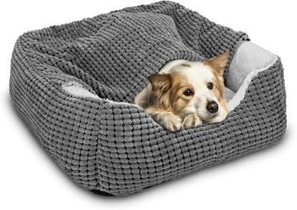 GASUR Dog Beds for Small Dogs with Cover Cave, Cat Beds for Indoor Cats, Rectangle Hooded Dog Puppy Bed with Blanket, Cozy Anti-Anxiety, Anti-Slip Bottom and Machine Washable (20", Grey) - size: S (20"x 19"x 6")