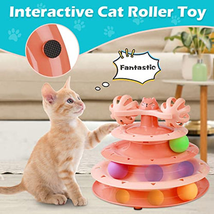 UPSKY Cat Toy Roller 4-Level Turntable Cat Toy Balls with Three Colorful Balls and Bell Ball X Turntable Interactive Kitten Fun Mental Physical Exercise Puzzle Toys - color: C-Gradient Orange