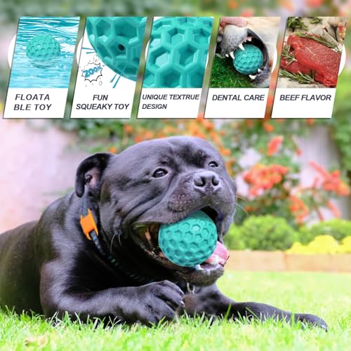 Squeaky Dog Balls, Indestructible Dog Toys for Aggressive Chewers Large/Medium Breed, Natural Rubber Interactive Chew Toys for Teeth Clean, Relieves Anxiety (Light Blue) - color: Light Blue