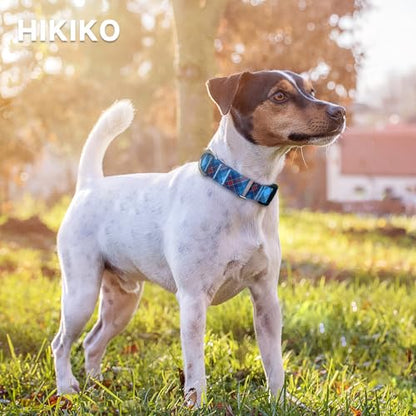 Hikiko Dog Collar for Small Medium Large Dogs, Adjustable Nylon Martingale Collars with Quick Release Buckle (Blue Plaid,L) - color: Blue Plaid, size: Large