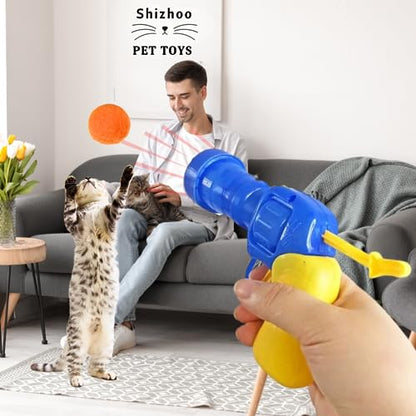 30 Pcs Soft Pom Pom Balls for Kittens with Cat Ball Launcher Toy, Interactive Plush Toy for Kitten Training and Play - Pet Products for Cats (3.0 CM with Bloster) - size: 1.2 Inches 30 Balls With Ball Gun