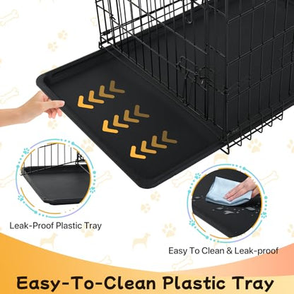 48 Inch Large Dog Crate, Wire Metal Dog Kennel with Double-Door, Divider & Leak-Proof Tray, Indoor Outdoor Foldable Travel Cage for Medium, Large Dogs