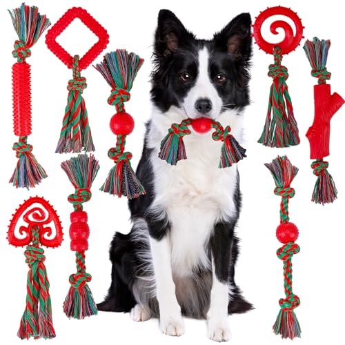BINGPET 8 Pack Dog Rope Toys for Small to Medium Dogs, Interactive Dog Toys for Teething, Tug of War, Training - color: Red